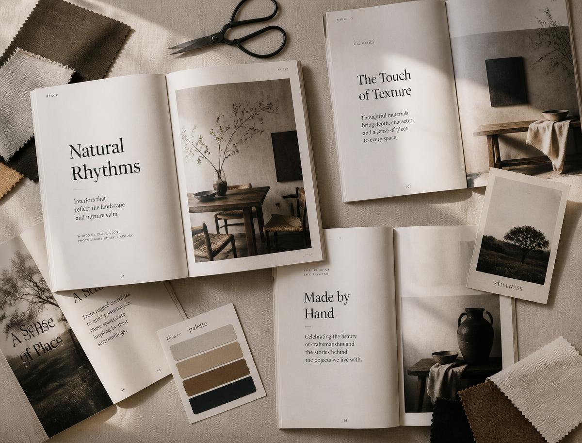 Creative team reference board in a minimal editorial studio