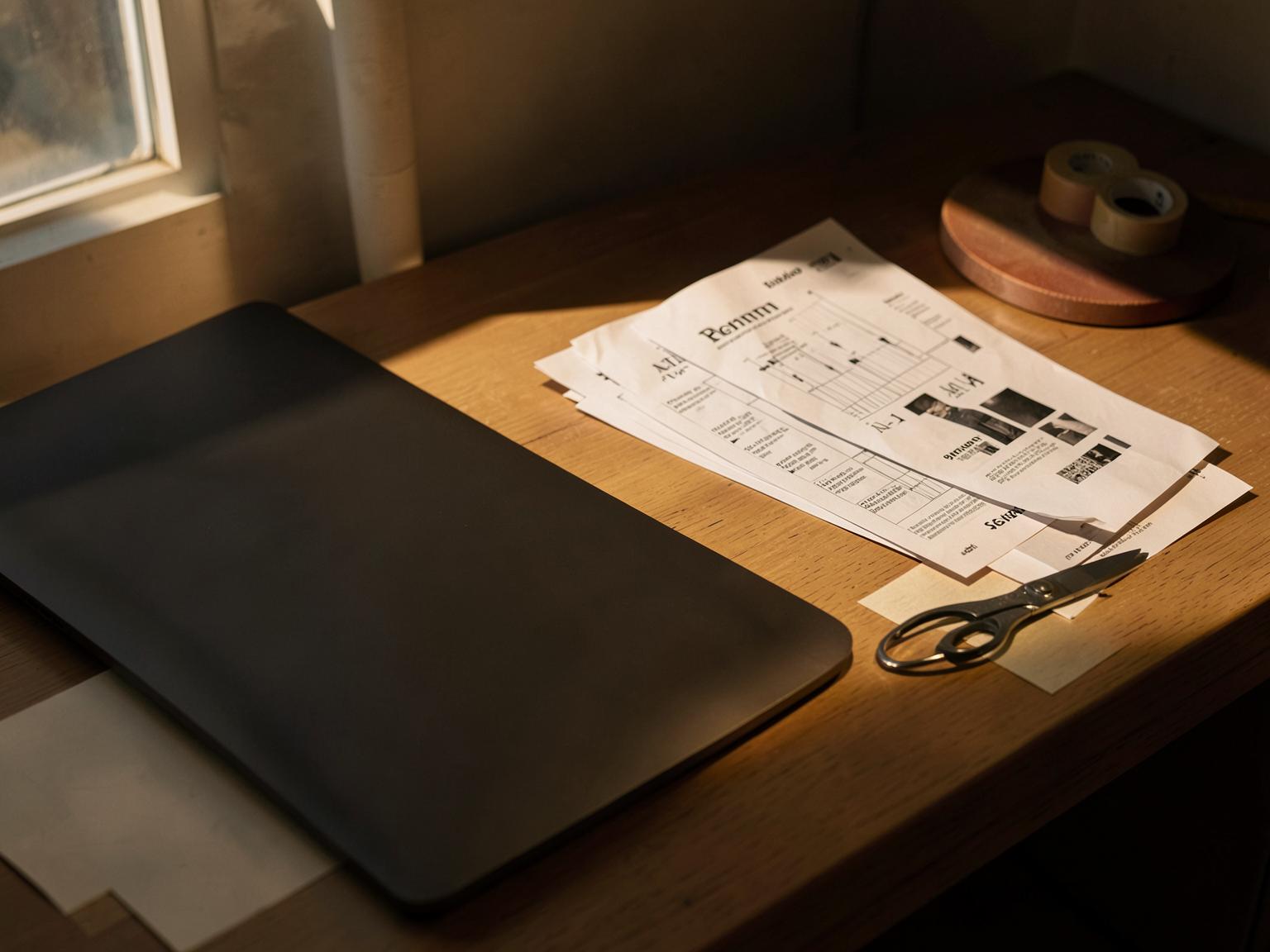 A creative director's desk in warm late-afternoon light