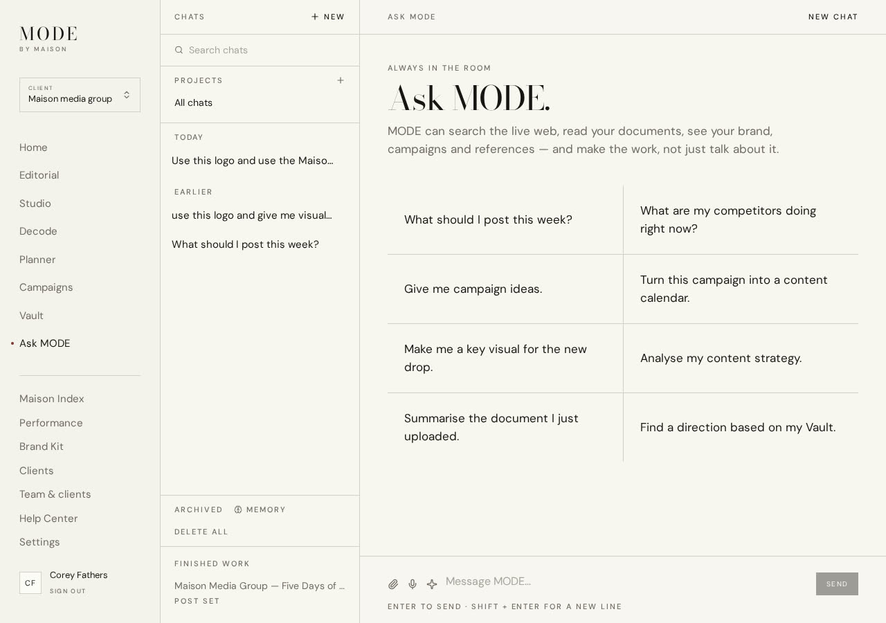 Ask MODE answering a question with cited web sources and uploaded documents